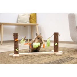 Set of 2 Tree Logs with Hanging Food Rope – Interactive Accessory for Rabbit and Rodents