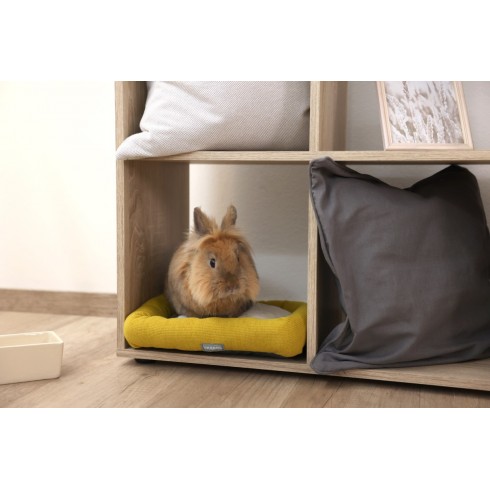 Cama para Animales Pequeños – Blanca y Amarilla (36x32x7 cm)