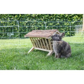 Suporte de Feno de Madeira Natural para Coelhos e Roedores – 45x32x33 cm